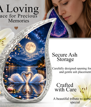 Swan Urn for Ashes, Romantic Swan Lake Cremation Urn for human Ashes