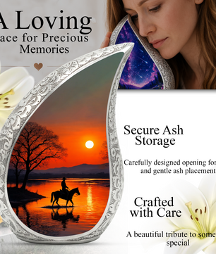Personalized Cowboy Urn for Dad, Western Memorial Urn, Horseback Sunset Cremation Urn for Ashes