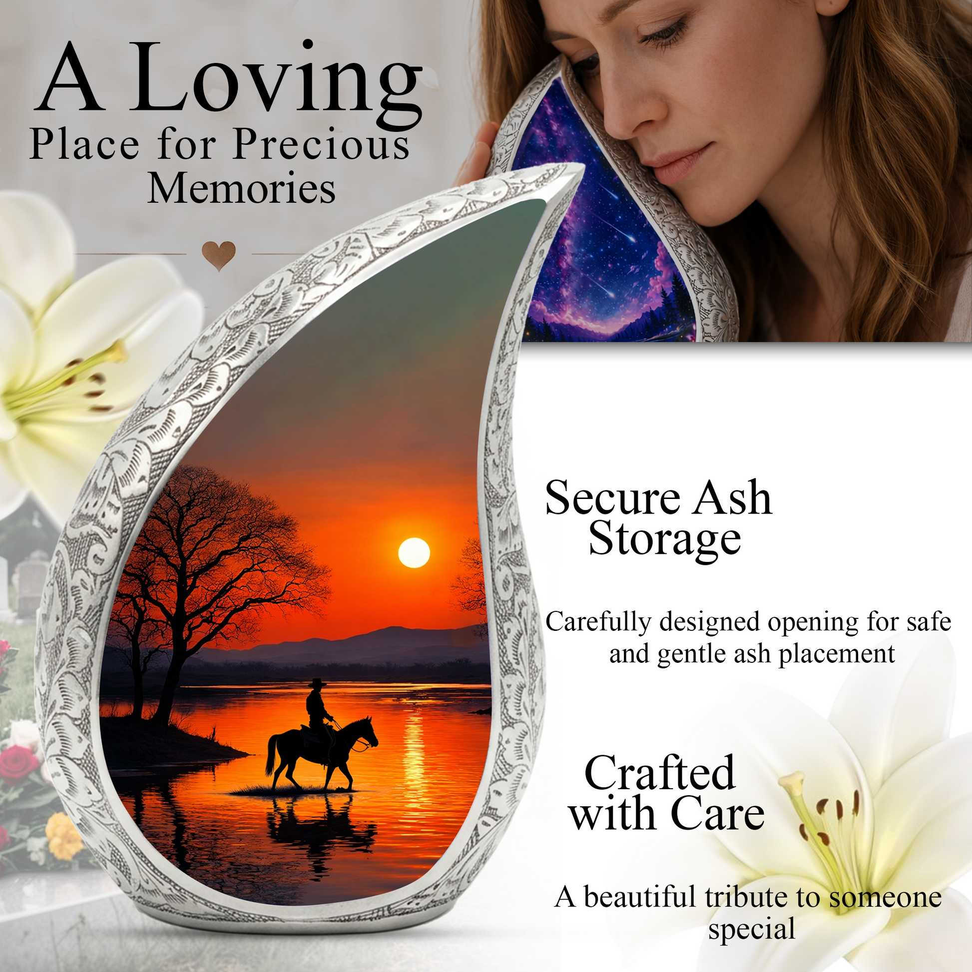 Personalized Cowboy Urn for Dad, Western Memorial Urn, Horseback Sunset Cremation Urn for Ashes