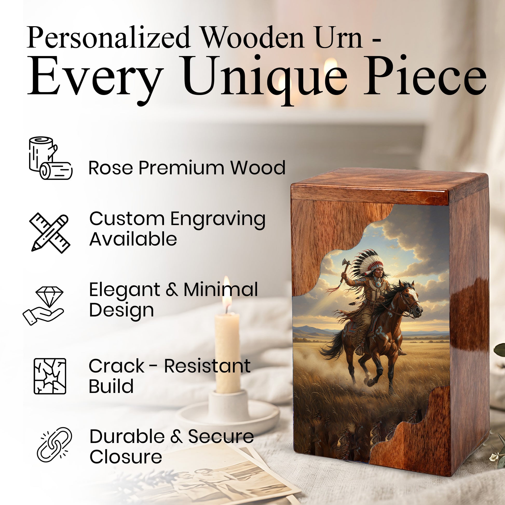 Western Cremation Urn for Dad – Custom Wooden Memorial Urn Box for Ashes