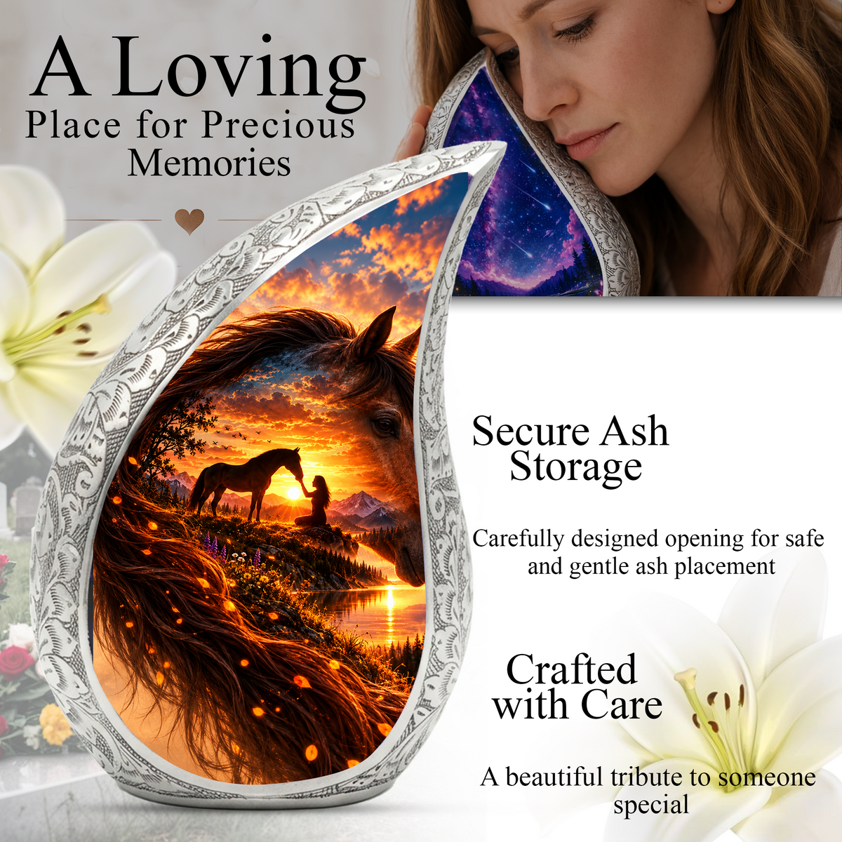 Horse Cremation Urn for Ashes, Horse Memorial Urn, Keepsake Adult Cremation Urn