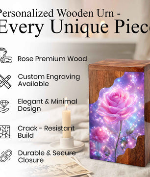 Pink Rose Wooden Cremation Urn – Wooden Urn for Human Ashes