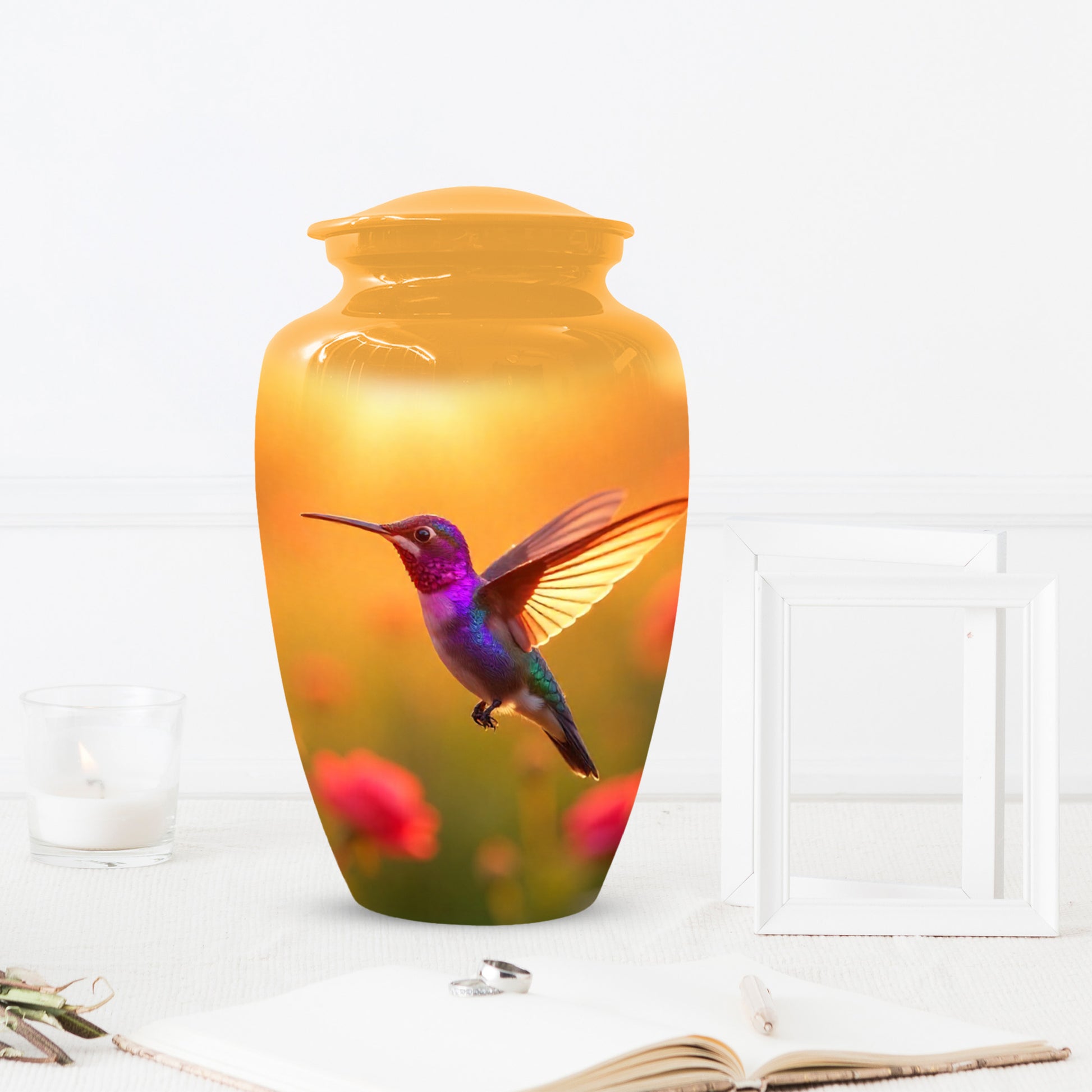 Golden Hummingbird Sunset Adult Urn for Human Ashes | Elegant Adult Cremation Urn