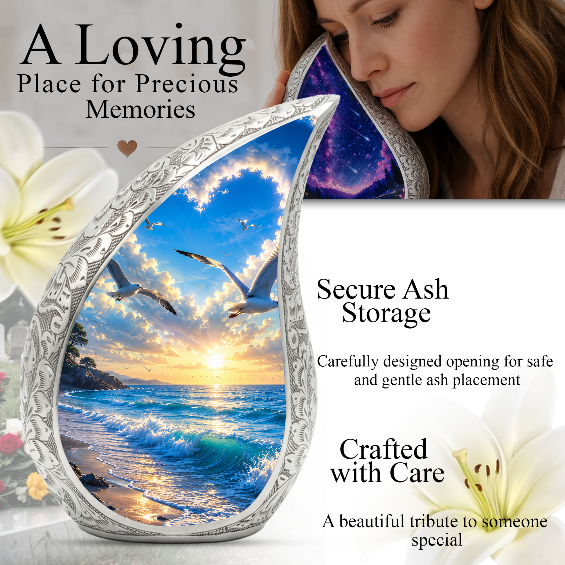 Beach Cremation Urn for Human Ashes | Wooden Beach Urn, Ocean Wave Urn & Beautiful Adult Urn for Mom and Loved Ones