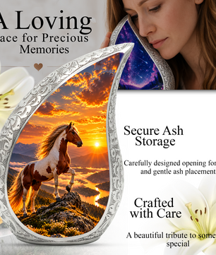 Horse Cremation Urn for Dad - Pinto Horse Memorial Urn for Ashes