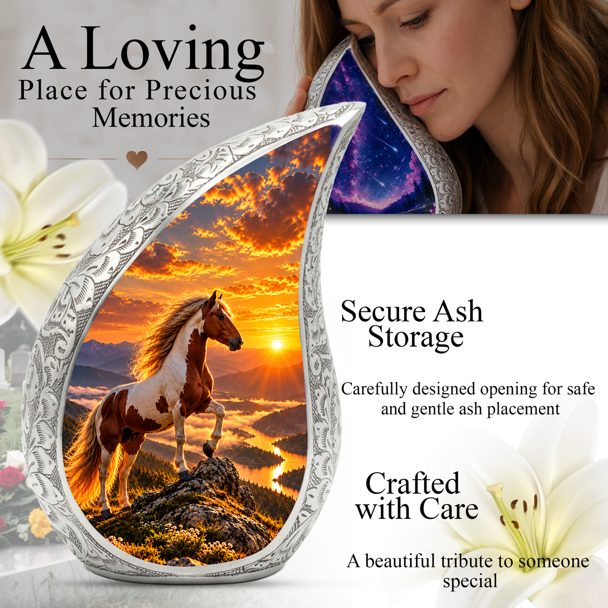 Horse Cremation Urn for Dad - Pinto Horse Memorial Urn for Ashes
