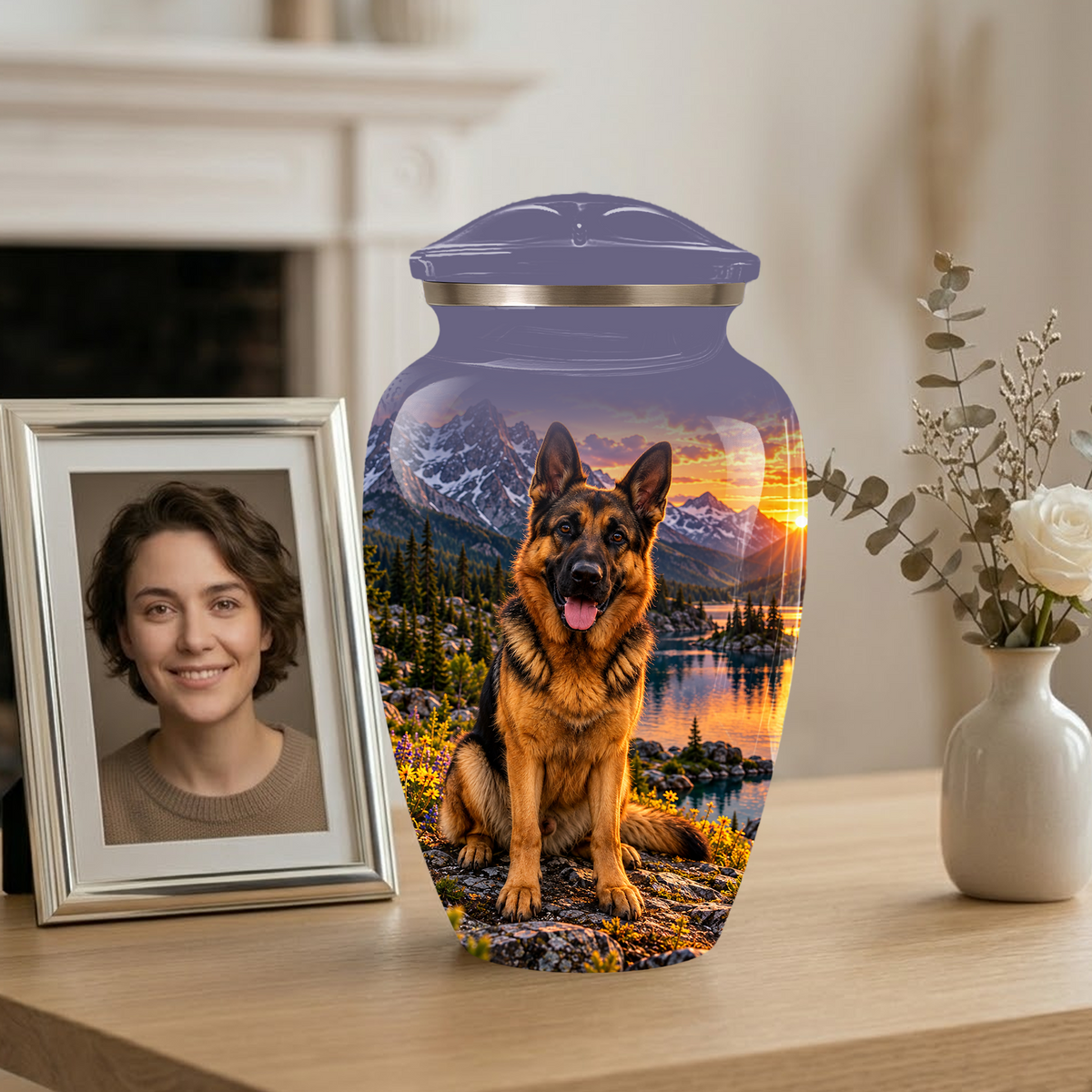 Personalized German Shepherd Cremation Urn for Ashes, Dog Memorial Urn, Custom Pet Urn