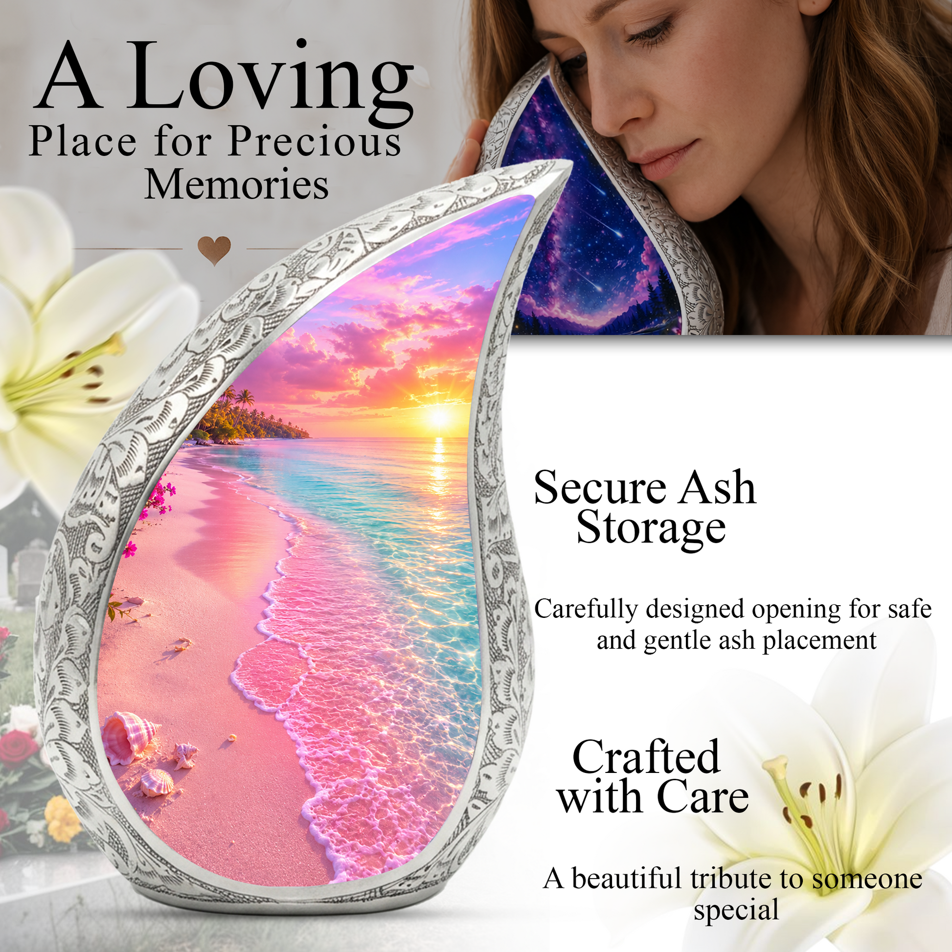 Ocean Sunset Urn for Mom, Beach Cremation Urn for Women, Memorial Urn for Ashes