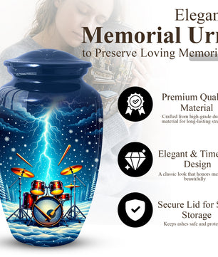 Drummer Adult Cremation Urn | Drum Set Funeral Urn | Music Memorial Adult Large Urn for Human Ashes