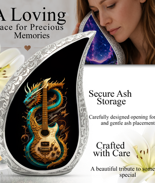 Dragon Guitar Adult Cremation Urn – Personalized Adult Urn for Ashes| Premium Cremation Urn for Human Ashes