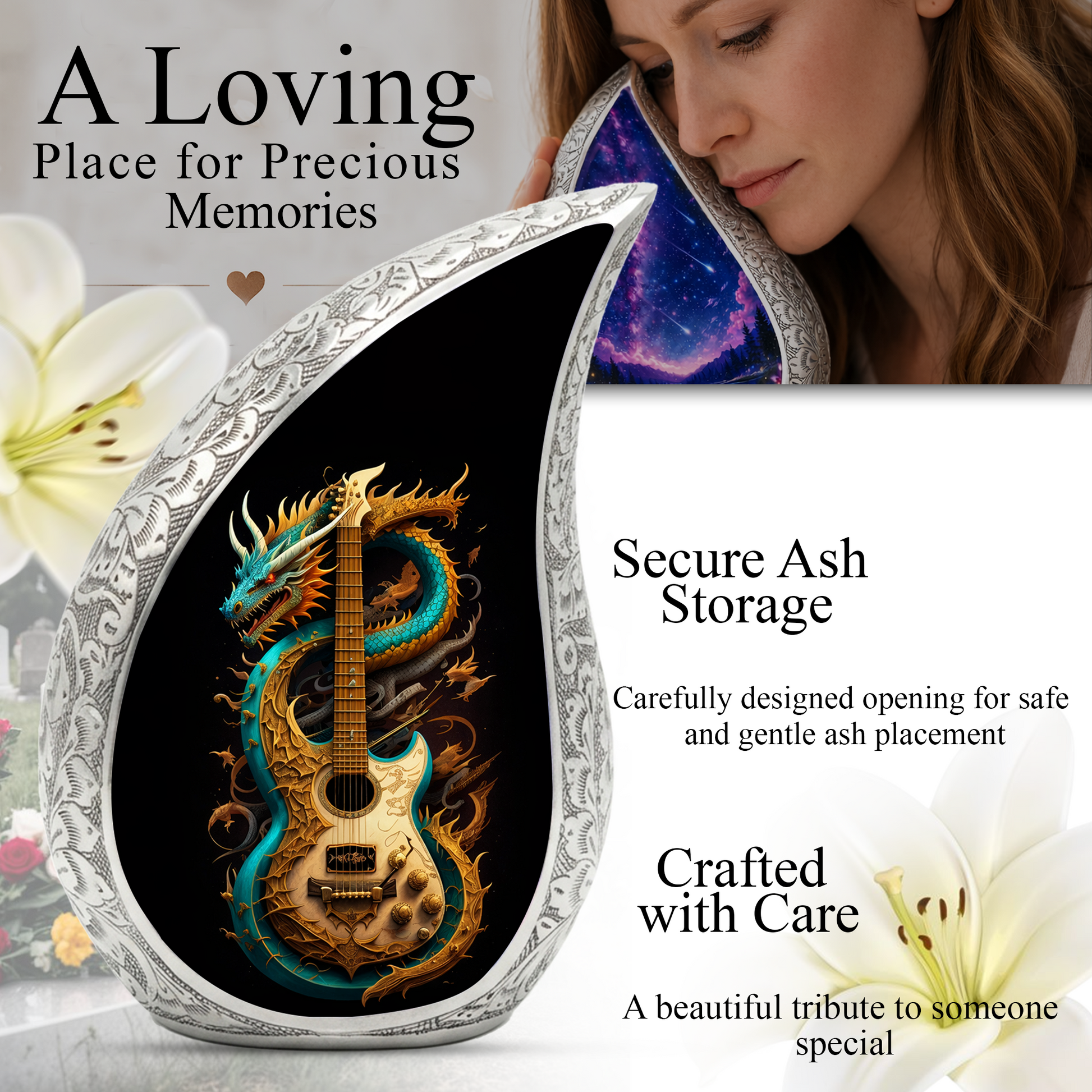 Dragon Guitar Adult Cremation Urn – Personalized Adult Urn for Ashes| Premium Cremation Urn for Human Ashes