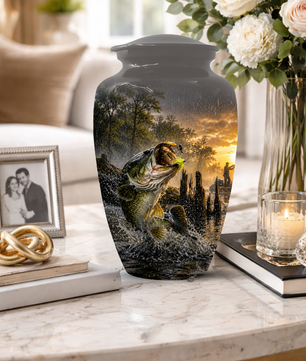 Fishing Urn for Dad - Bass Fisherman Memorial KeepsakeUrns,Personalized Lake Tribute