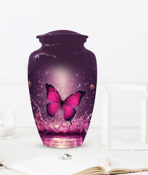 Personalized Pink Butterfly Cremation Urn for Ashes | Memorial Urn for Mom