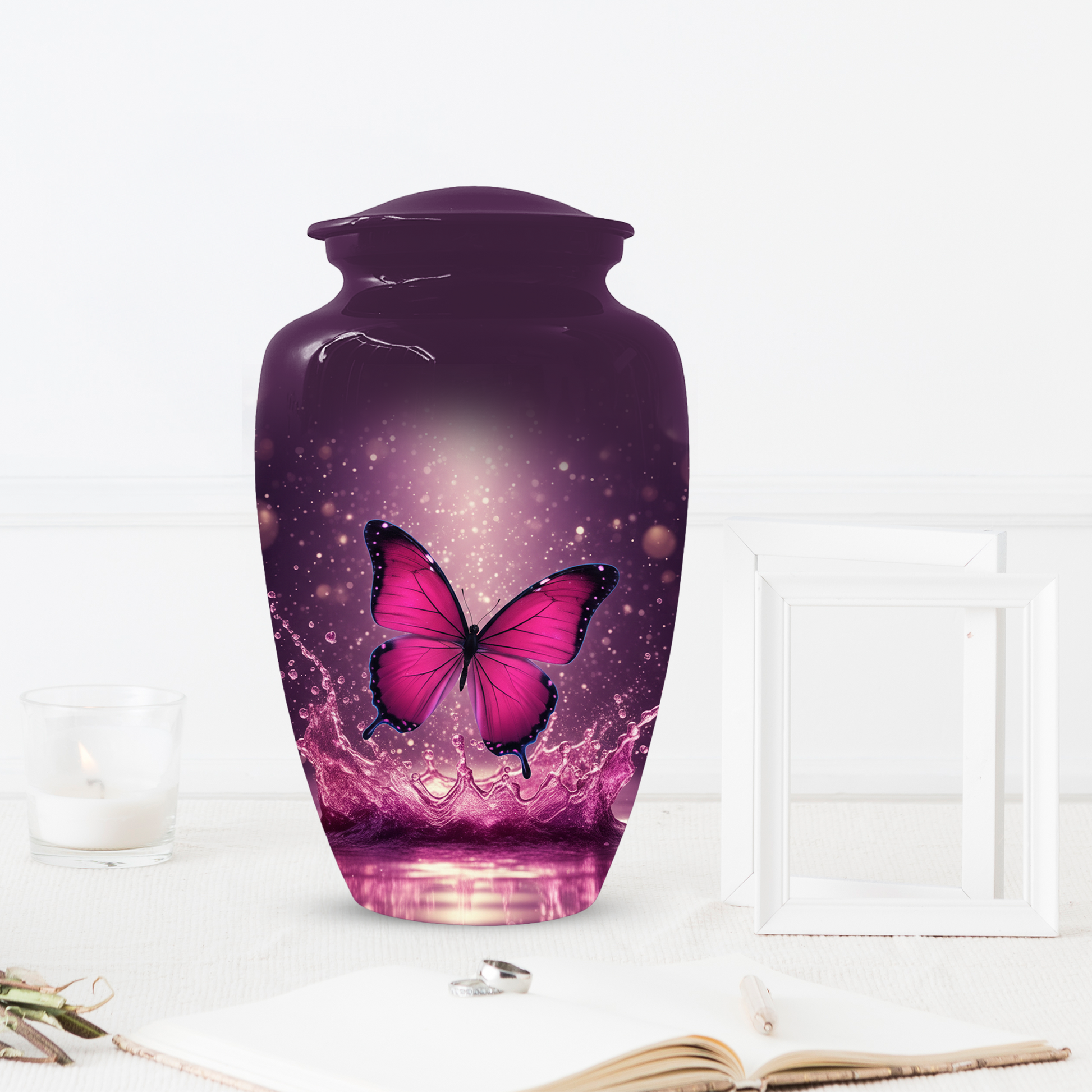 Personalized Pink Butterfly Cremation Urn for Ashes | Memorial Urn for Mom