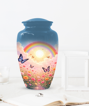Rainbow Butterfly Urn for Ashes, Custom Memorial Cremation Urn