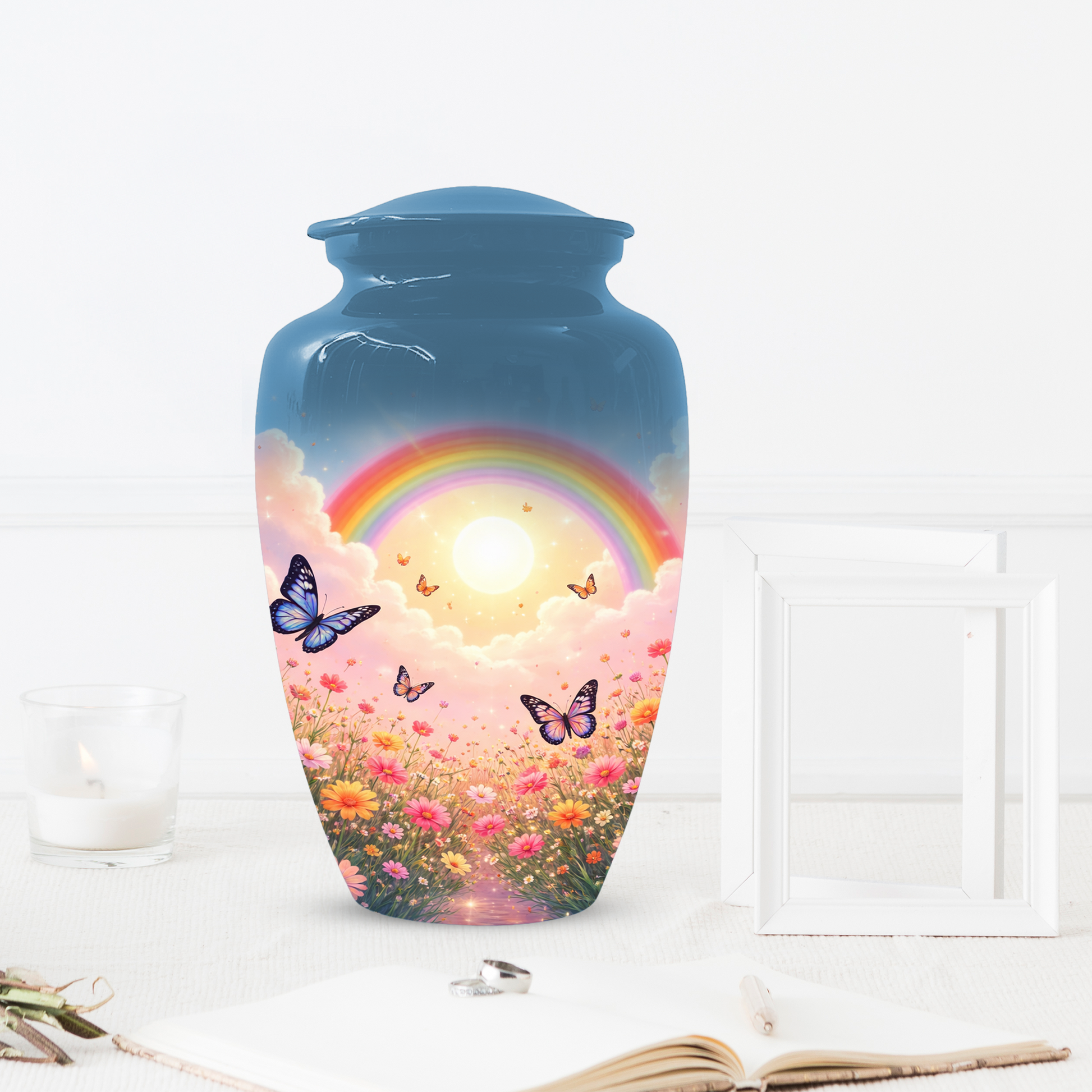 Rainbow Butterfly Urn for Ashes, Custom Memorial Cremation Urn
