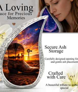 Western Cowboy Boot Memorial Urn for Dad | Adult Cremation Urn for Ashes