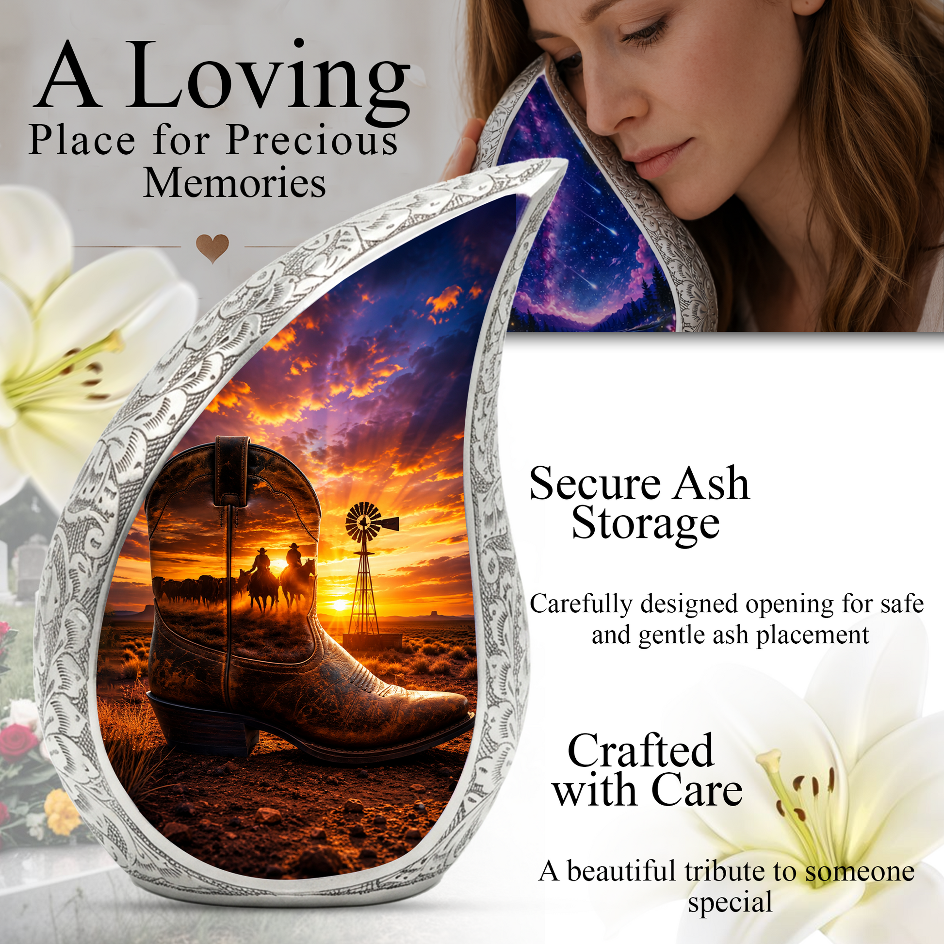 Western Cowboy Boot Memorial Urn for Dad | Adult Cremation Urn for Ashes