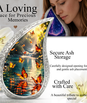 Yellow Butterfly Sunrise Urn for Human Ashes | Butterfly Cremation Urn