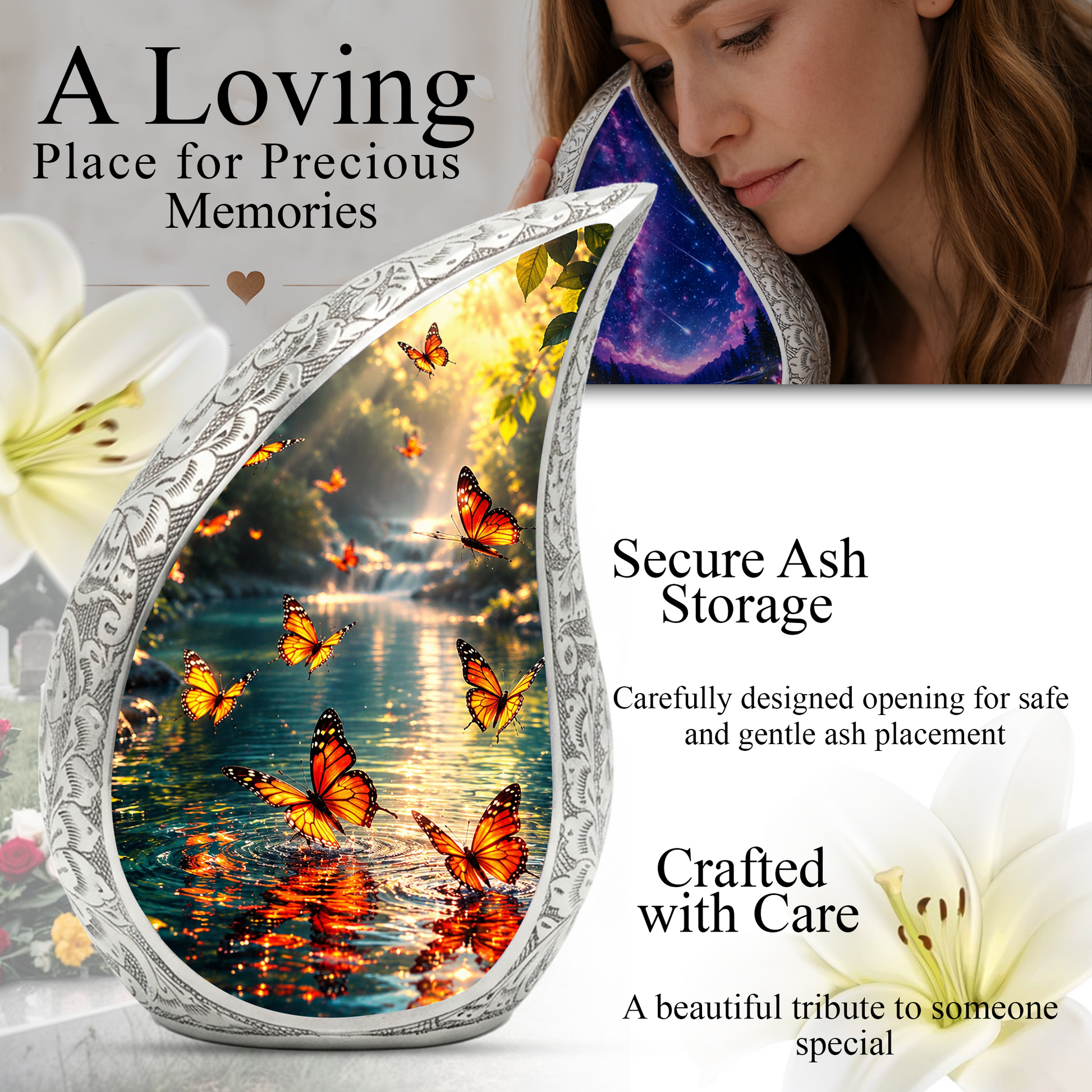 Yellow Butterfly Sunrise Urn for Human Ashes | Butterfly Cremation Urn