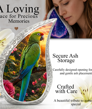 Personalized Parrot Urn for Mom – Forest Urn for Ashes | Cremation Urn for Men & Women