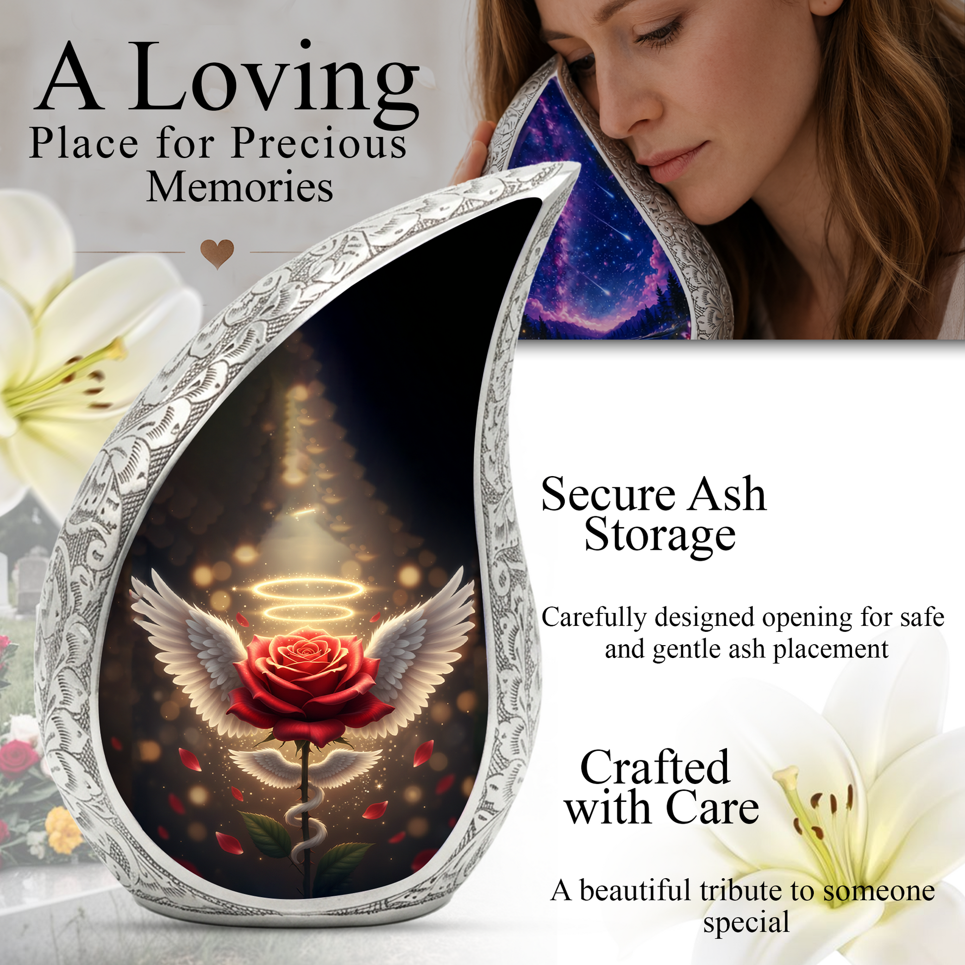 Angel Rose Urn for Mom | Personalized Memorial Urn for Ashes