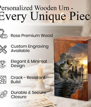 Fishing Cremation Urn – Wooden Urn for Human Ashes | Gone Fishing Memorial Urn
