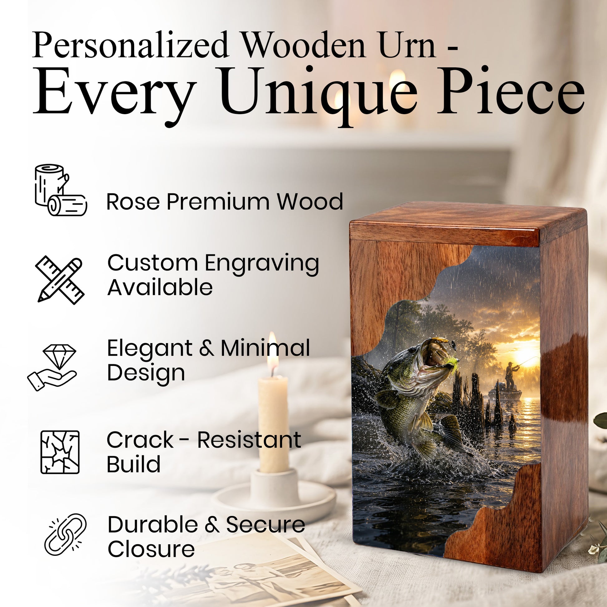 Fishing Cremation Urn – Wooden Urn for Human Ashes | Gone Fishing Memorial Urn