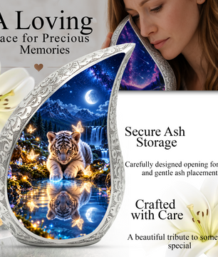 Tiger Cub Urn for Ashes, keepsake White Tiger Cremation Urn