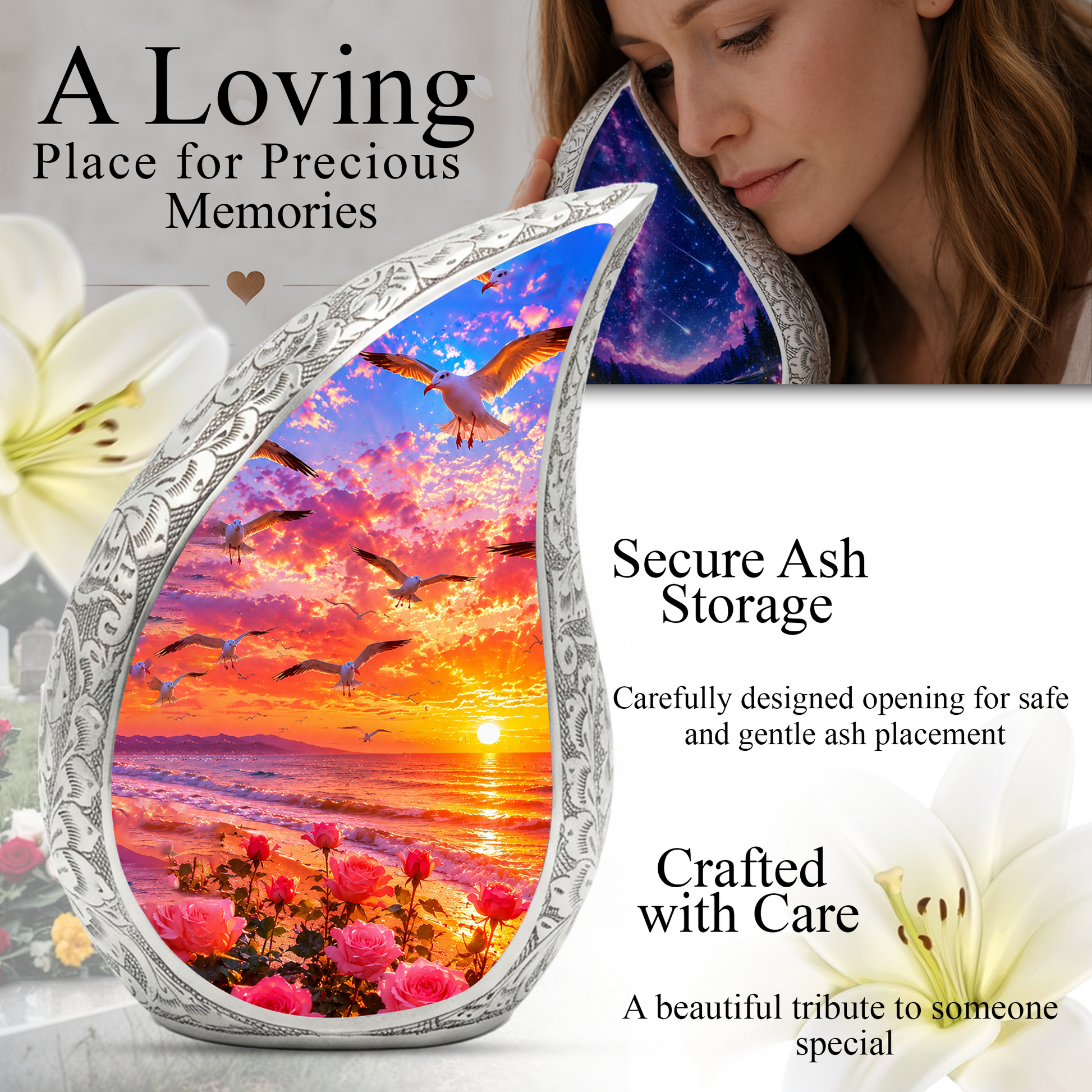 Sunset Memorial Urn for Mom – Personalized Funeral Urn for Human Ashes | Beautiful Cremation & Memorial Urn for Women