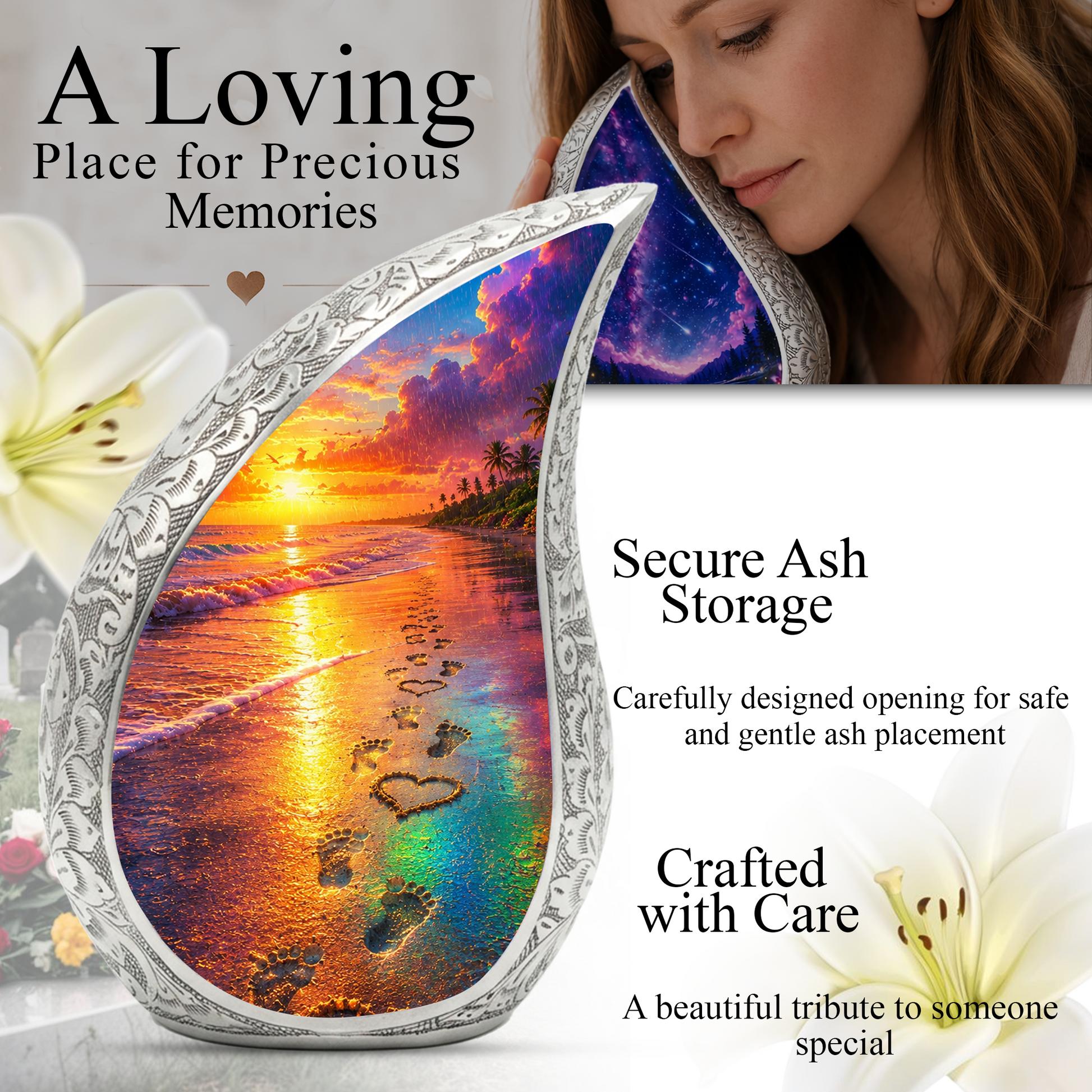 Ocean Beach Sunset Urn for Human Ashes | Beautiful Beach Cremation Urn,