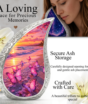 Butterfly Beach Memorial Urn for Ashes, Adult Cremation Urn