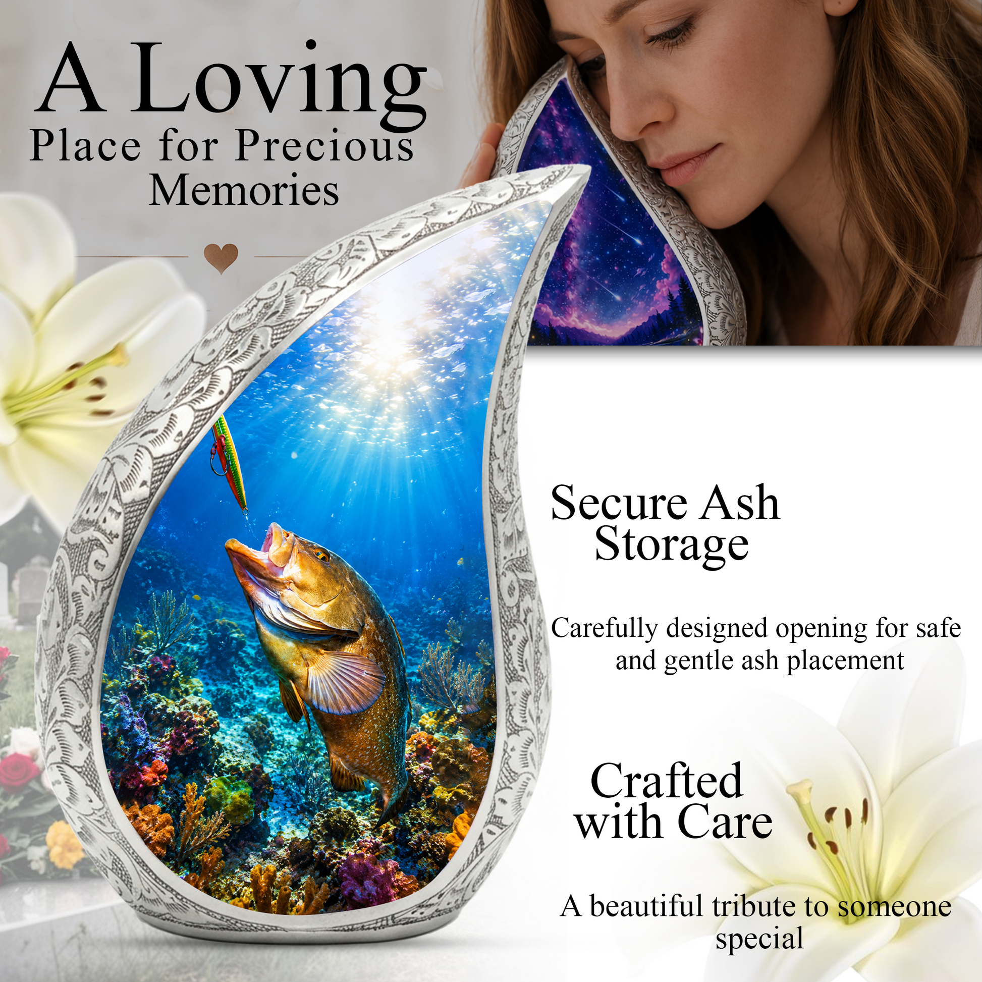 Bass Fishing Memorial Urn for Dad | Fisherman Cremation Urn for Ashes
