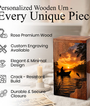Fishing Urn for Dad | Handmade Wooden Cremation Urn | Gone Fishing Memorial Urn