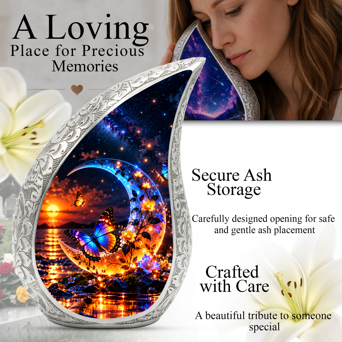 Butterfly Cremation Urn for Ashes, Personalized Adult Memorial Urn