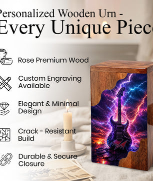 Guitar Wooden Cremation Urn for Human Ashes | Personalized Music Memorial Urn