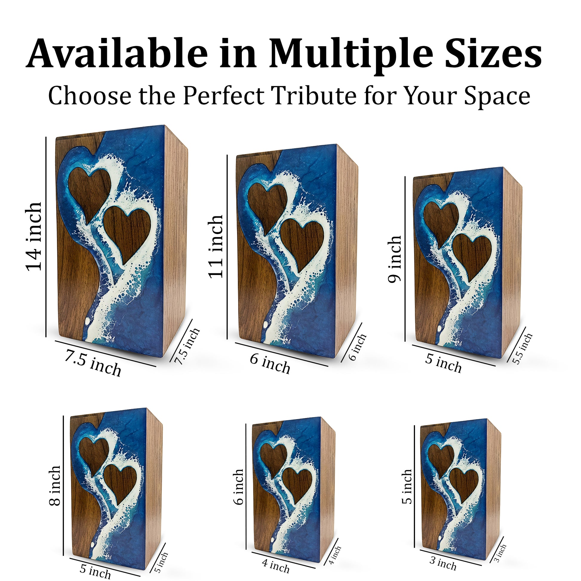 Ocean Wooden Urn For Human Ashes - Couple Urns Keepsake Box