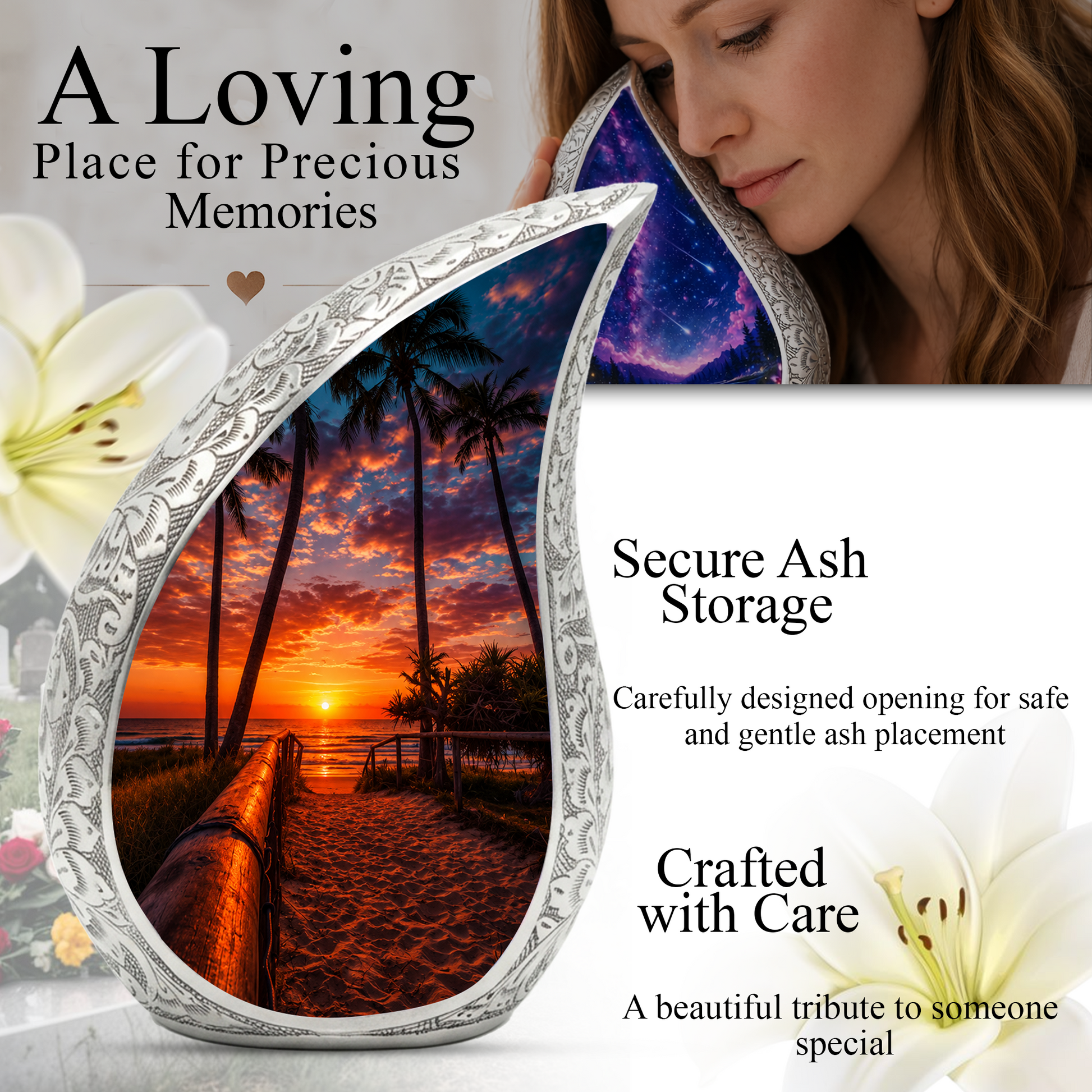 Ocean Beach Sunset Urn for Human Ashes | Beach-Themed Adult Cremation Urn