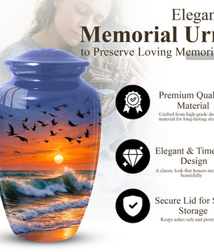 Ocean Sunset Urn for Mom | Beach Cremation Large Urn for Mother  | Coastal Funeral Urn for Human Ashes