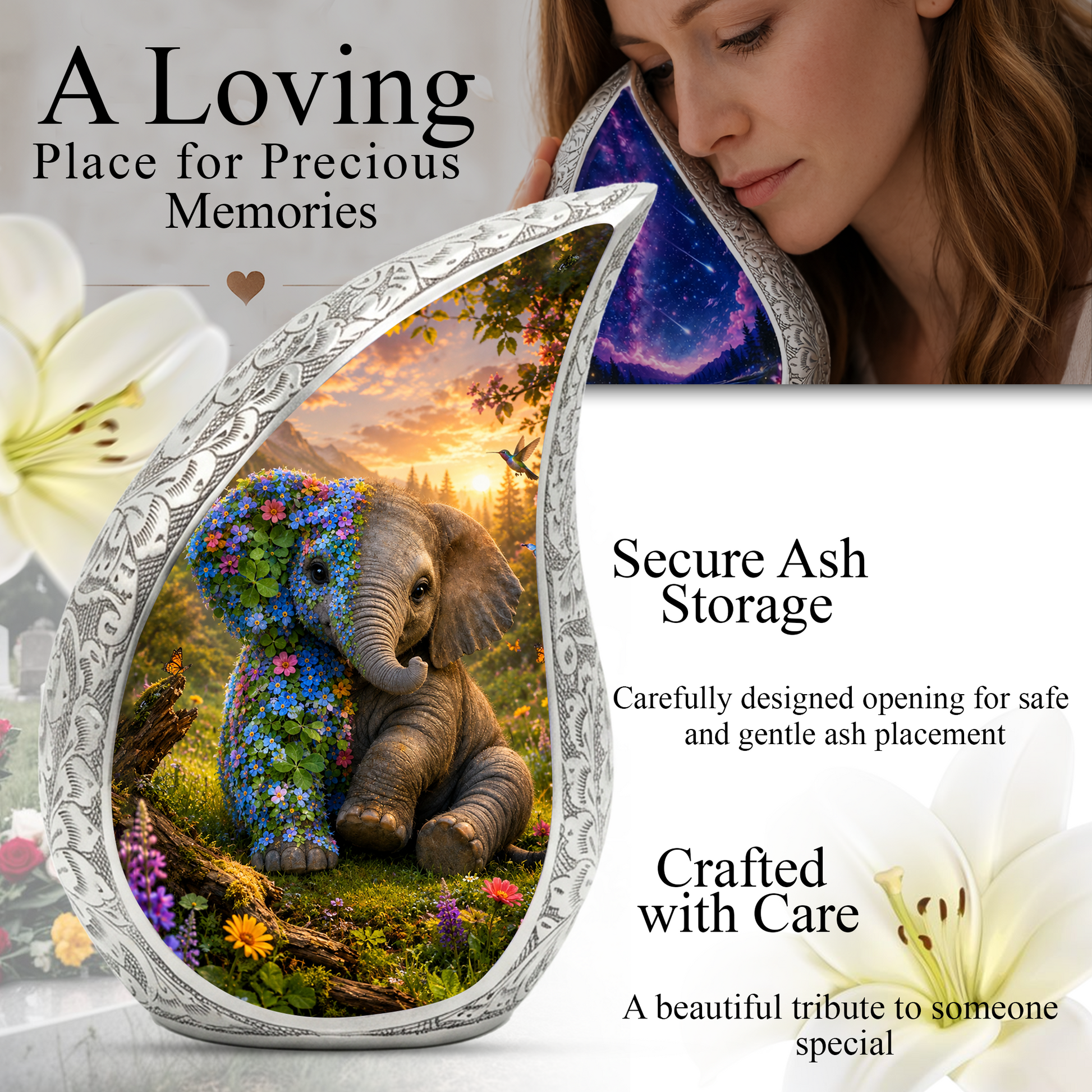 Elephant Urn for Human Ashes | Majestic Elephant Adult Cremation Urn | Wildlife Memorial Urn