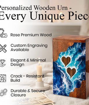 Ocean Heart Wooden Cremation Urn – Wooden Urn for Human Ashes