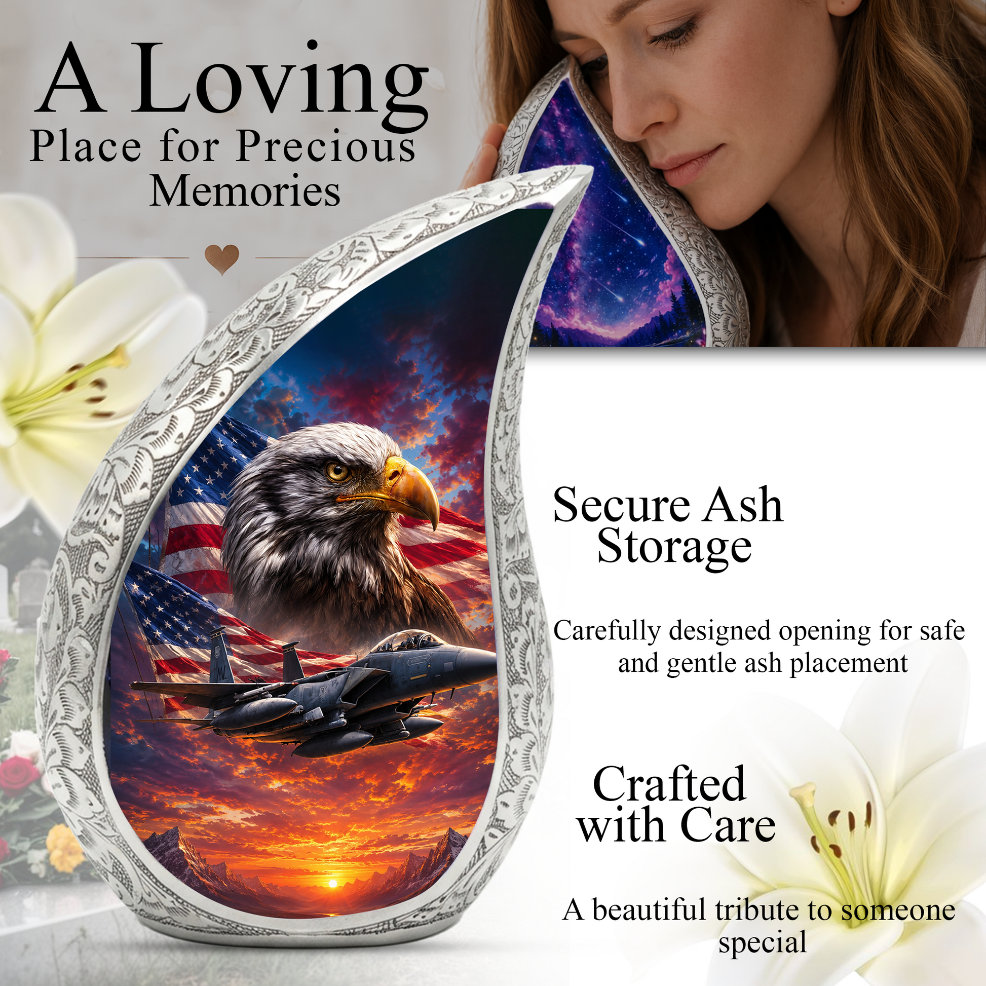 Eagle Urn for Human Ashes | Patriotic Eagle Adult Cremation Urn | Eagle Memorial Urn for Men, Women & Adults