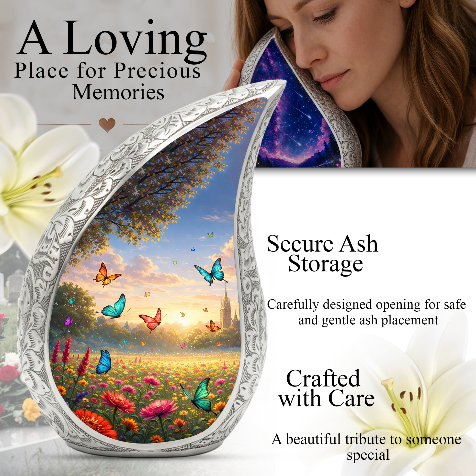 Butterfly Sunflower Adult Urn for Human Ashes – Premium Butterfly & Sunflower Cremation Urn