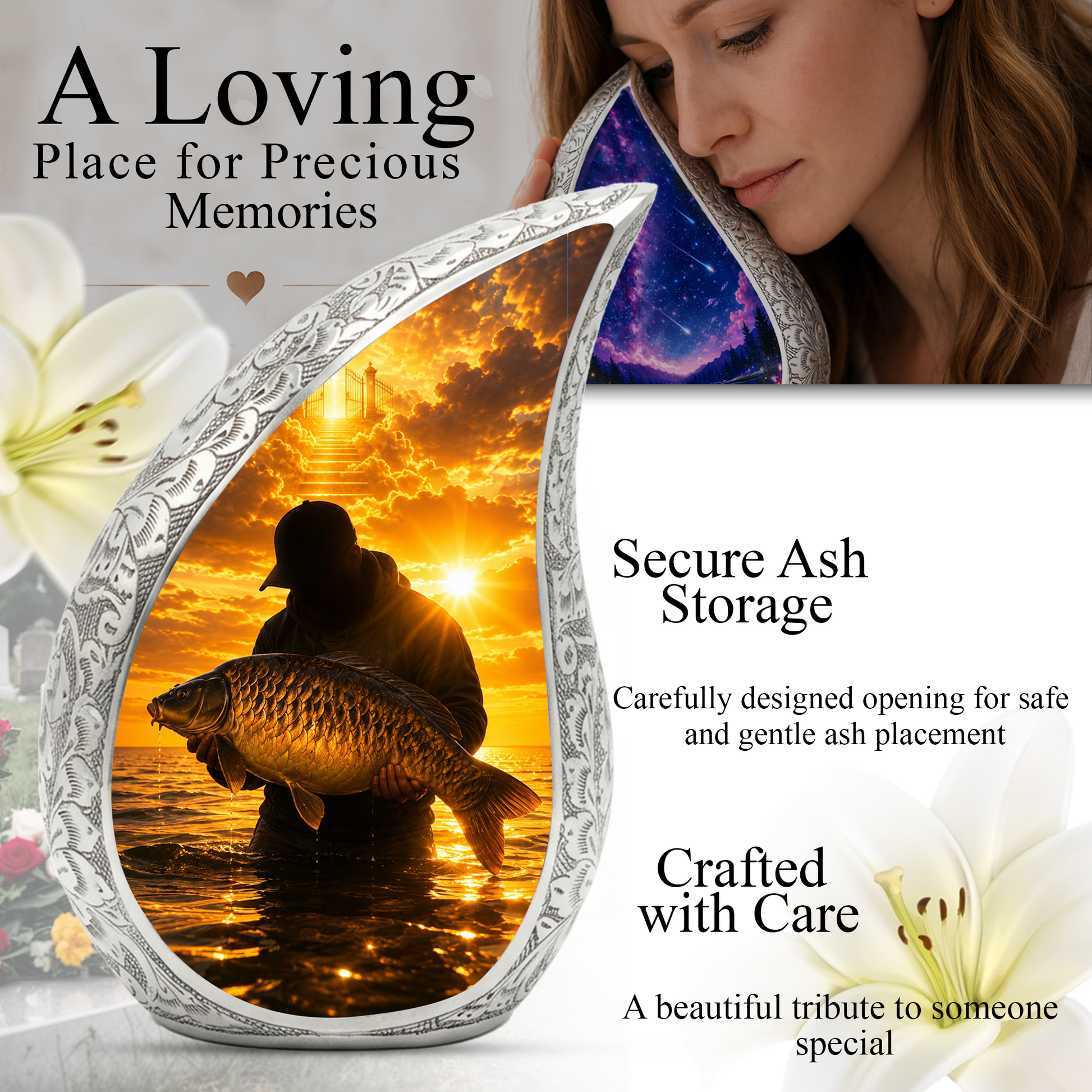 Fishing Cremation Urn for Dad – Gone Fishing Adult Male Memorial Urn for Human Ashes