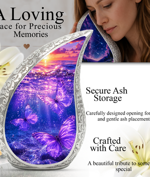 Purple Butterfly Memorial Urn for Mom, Butterfly Cremation Urn for Ashes