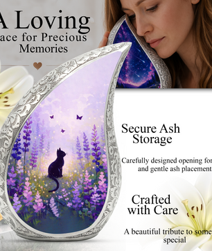 Personalized Cat Urn for Ashes – Floral Cat Memorial Urn | Keepsake Cat Cremation Urn for Pet Ashes