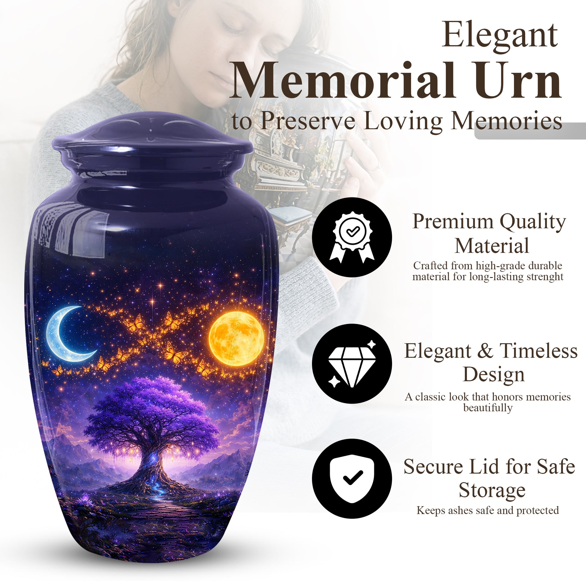 Tree of Life Urn for Mom- Purple Moon Memorial Large Urn|Adult Female Cremation Urn