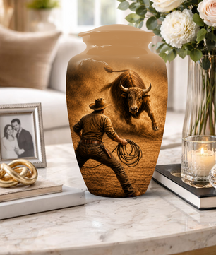 Bull Riding Memorial Urn for Dad -  Cowboy Cremation Urn for Ashes Male
