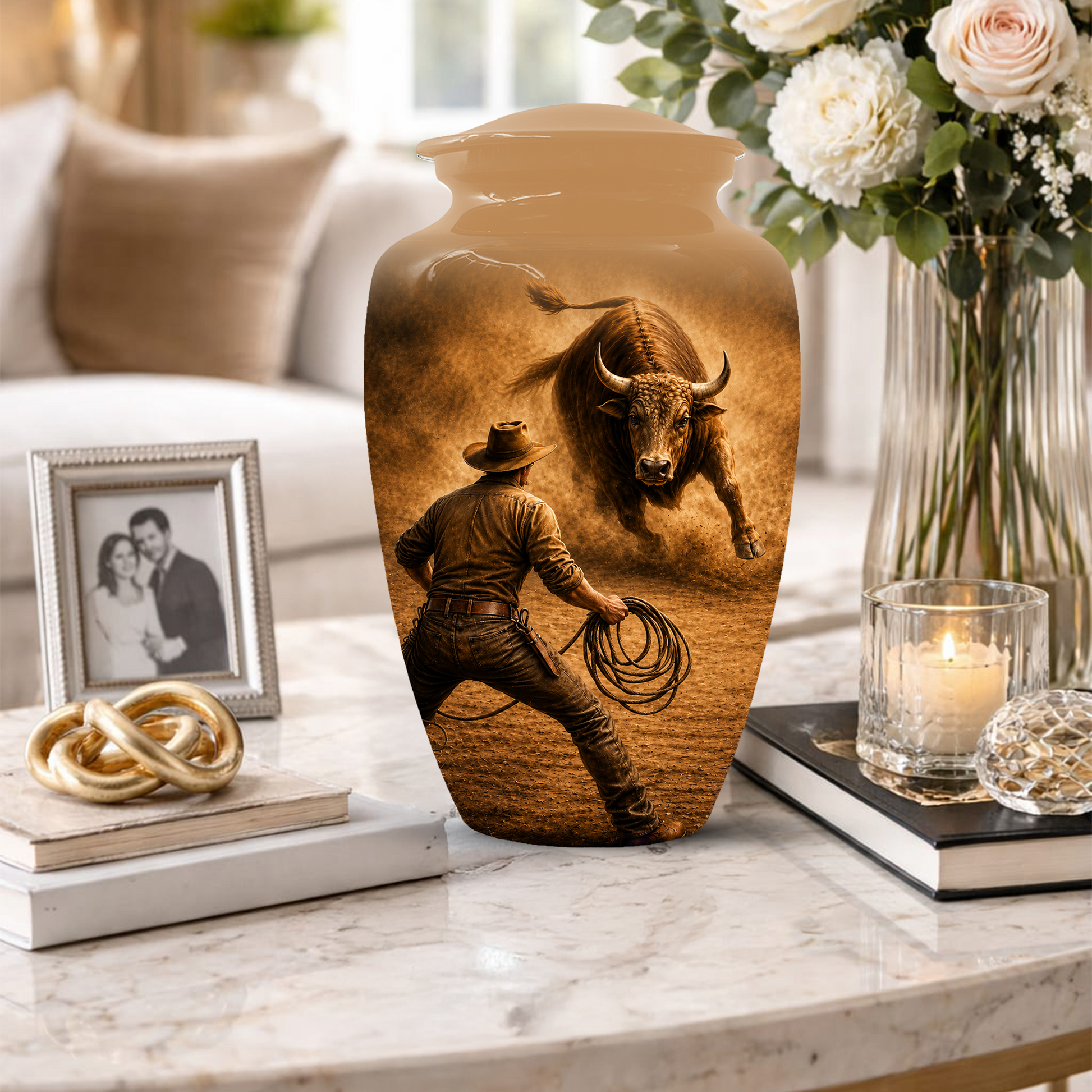 Bull Riding Memorial Urn for Dad -  Cowboy Cremation Urn for Ashes Male