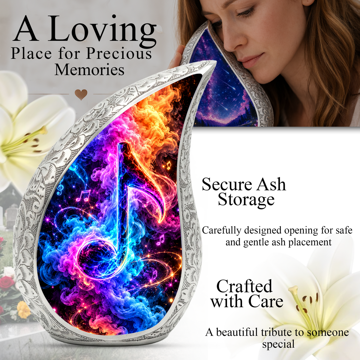 Musical Note Cremation Urn for Ashes, Colorful Music Lover Memorial Urn